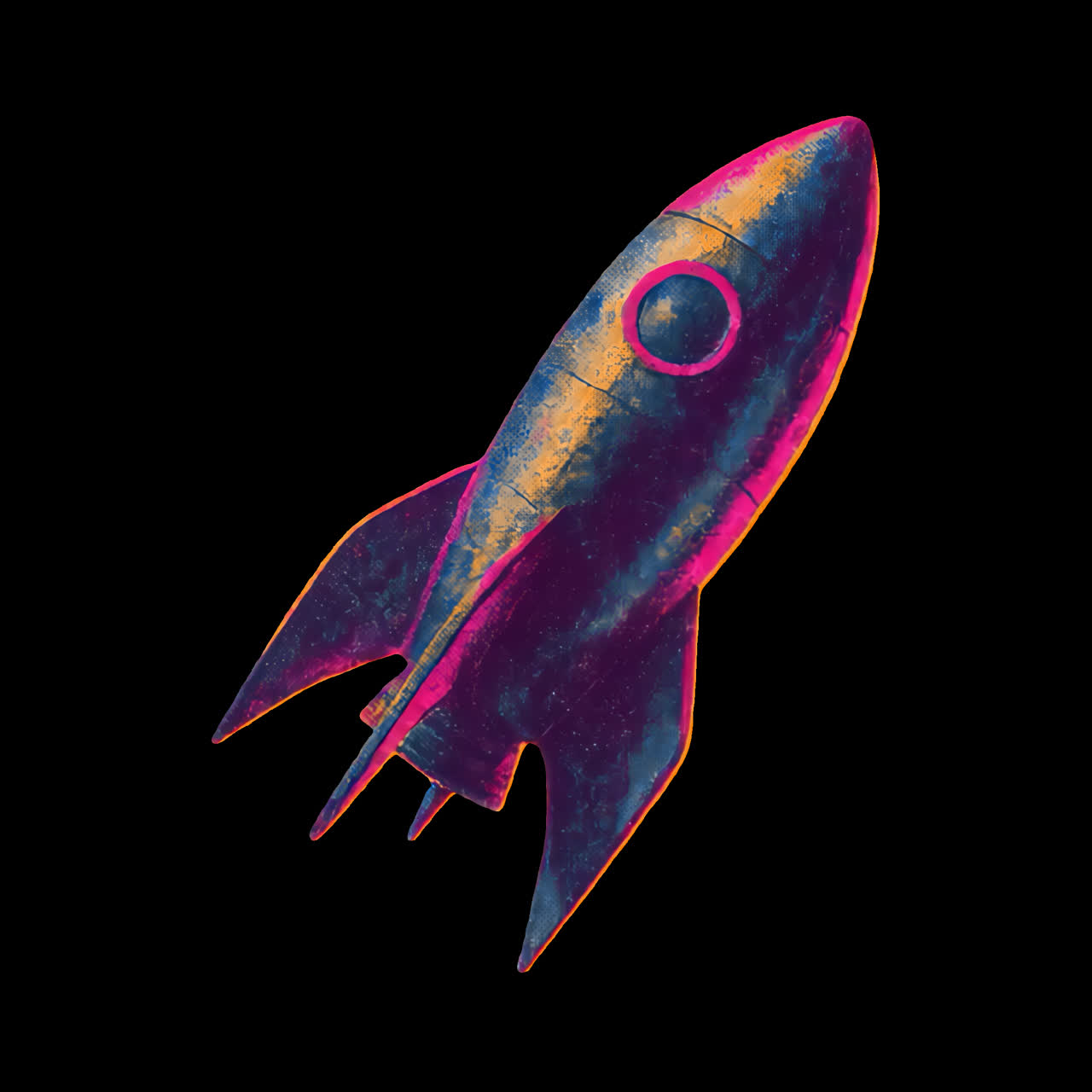 Retro rocket launching illustration animation isolated asset, transparent 4K video, alpha channel