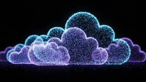 a stunning visual representation of ethereal clouds, displaying vibrant blue and purple particles set against a dark background, emphasizing their soft and dreamy characteristics