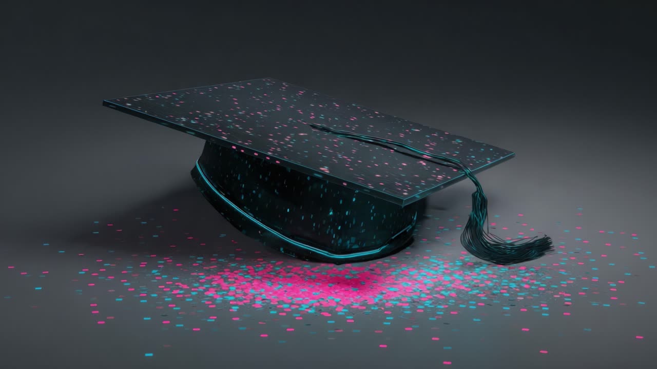 Capturing the Essence of Graduation Celebration: A Vibrant Mortarboard Surrounded by Colorful Confetti, Symbolizing Achievement and New Beginnings in a Creative Display