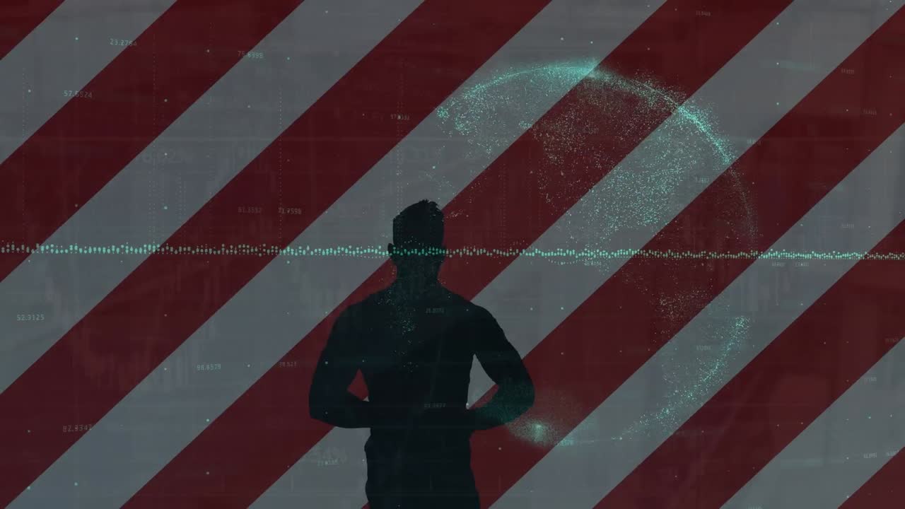 ストライプの背景に男性のシルエットとグローブのアニメーション