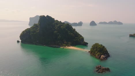 4K-aerial-drone-footage-of-Pakbia-Island,-Thailand,-Asia,-Beach,-Rocks