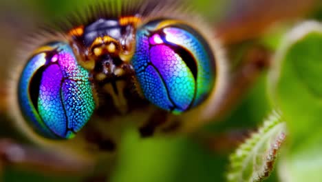 primer plano de los ojos de un insecto colorido