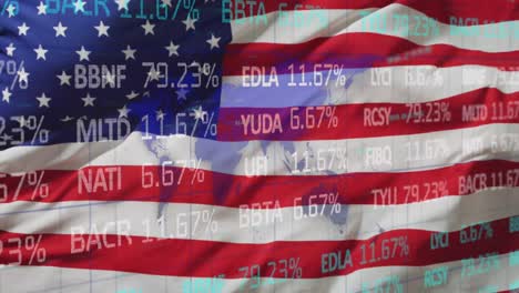 animation of data processing over flag of usa