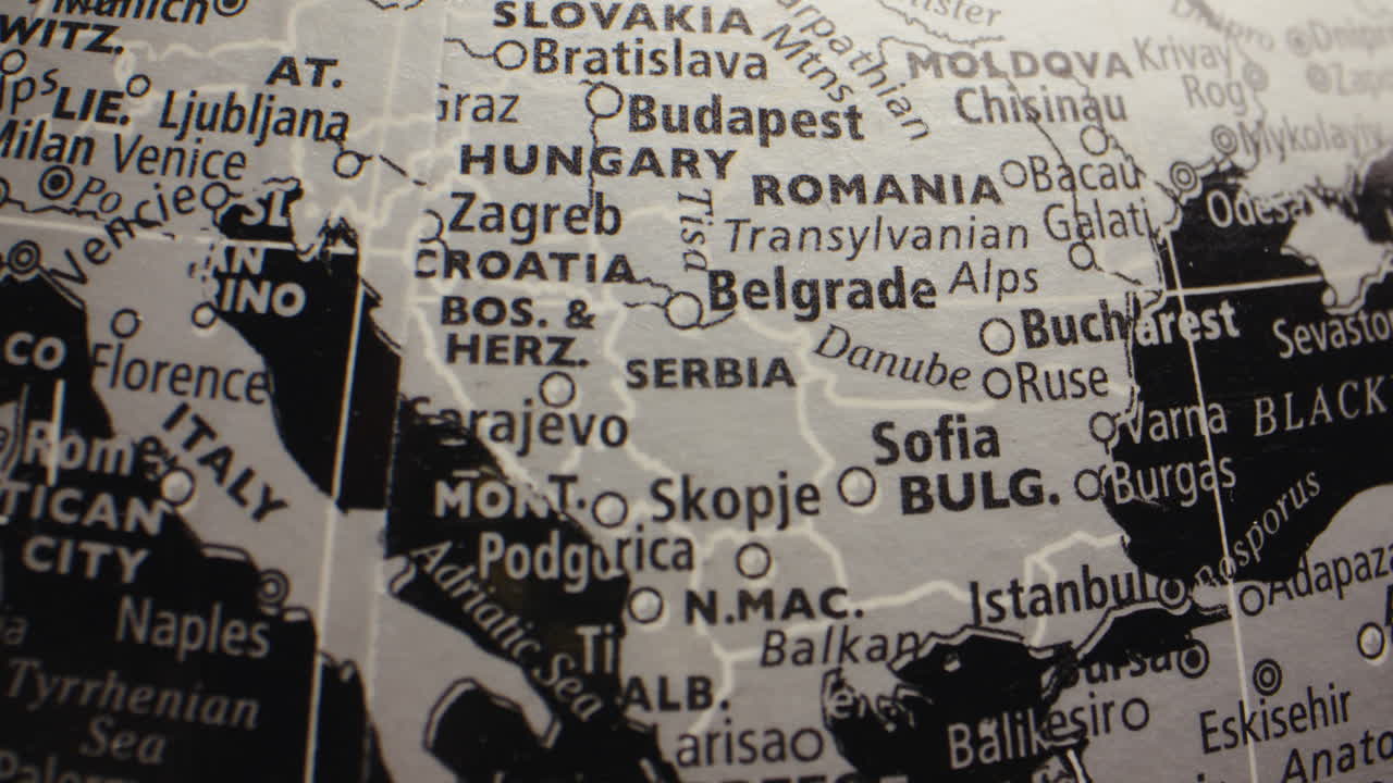 Close-up view of a globe showing Central and Eastern European countries