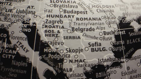 close-up view of a globe showing central and eastern european countries