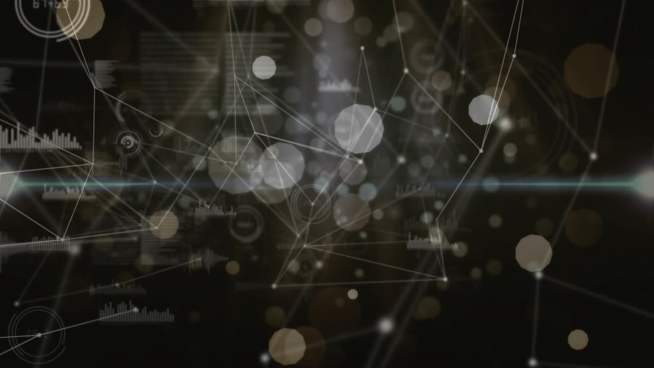 Faint streaks starting node lines while data network forming, pulsing, resolving into luminous core