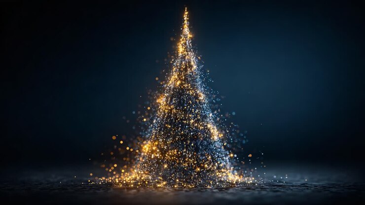 A Stunning Visual Transformation of a Sparkling Christmas Tree: From Glimmering Orbs to a Radiant Spiral of Light Capturing the Essence of Holiday Magic