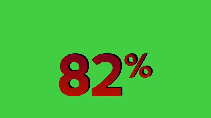 Animazione con simbolo percentuale del 82% di colore rosso su schermo verde, grafica in movimento per un concetto di business di sconto, elemento video.