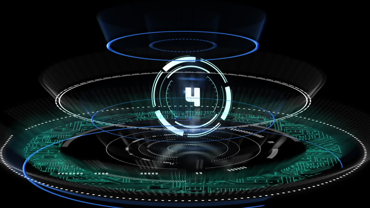 Animation of countdown, circuit board with scopes scanning