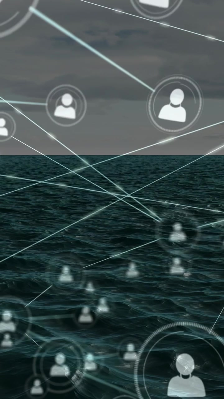 Vertical video: Avatar appearing over sea spawning nodes forming links showing network growth