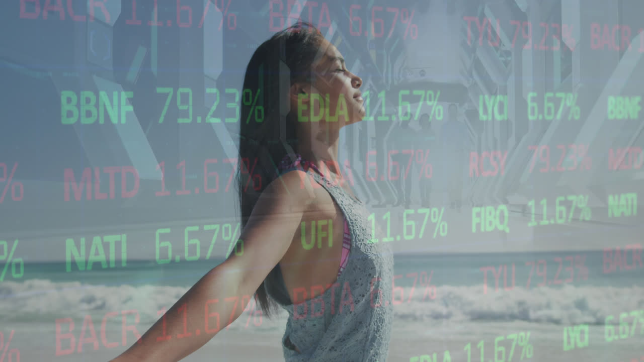 거래소의 애니메이션, 사무실에서 는 다양한 동료, 해변에서 바람을 즐기는 여성