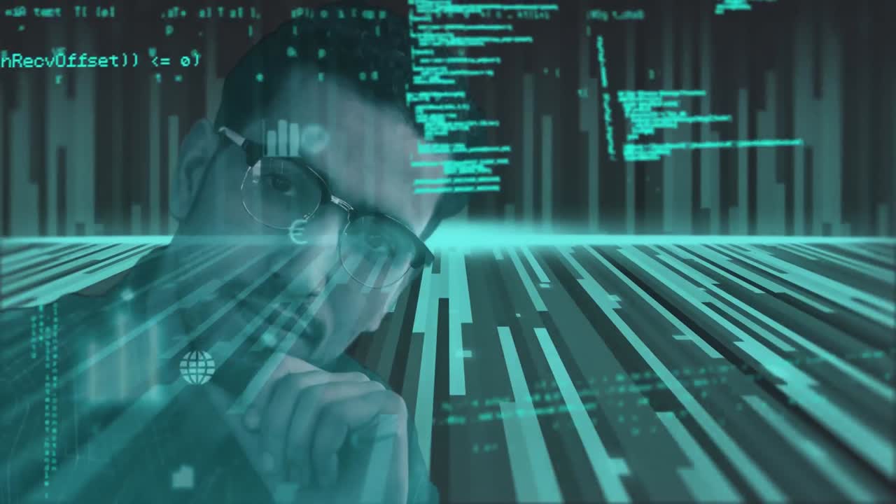 procesamiento de datos contra el retrato de un hombre sobre fondo verde