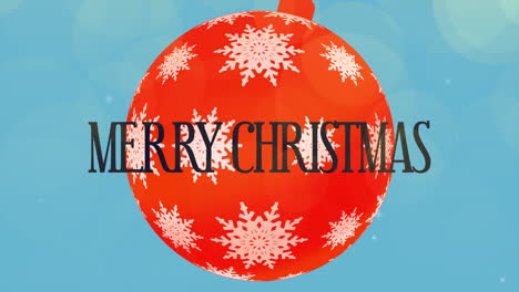 Merry-Christmas-with-red-ball-and-snowflakes-on-blue-gradient