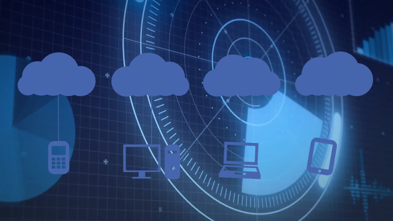 Digital devices showcasing cloud computing concept with futuristic technology interface