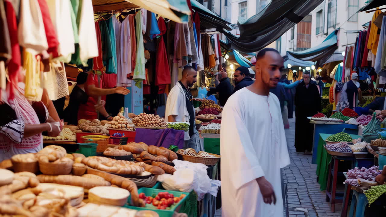 Evening Market Scene in a Moroccan Medina