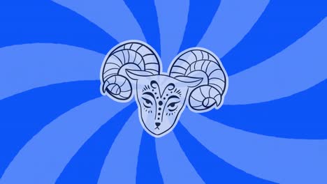 animation of capricorn symbol over rotating blue background