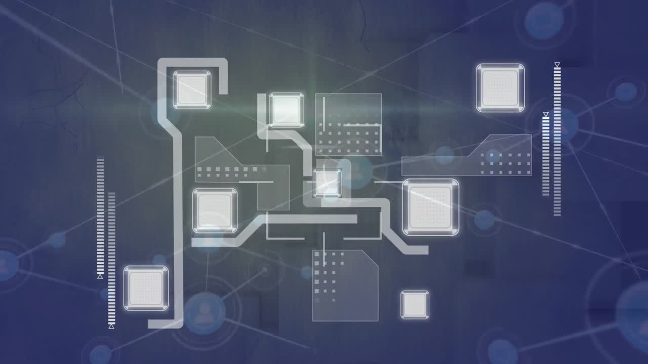 파란색 배경 위의 연결 네트워크의 애니메이션