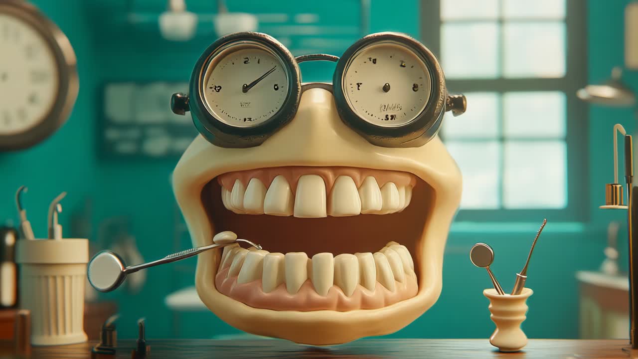 Funny Dental Model with Retro Glasses in Dentist Office