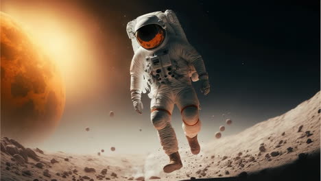 astronaut exploring an alien planet or moon