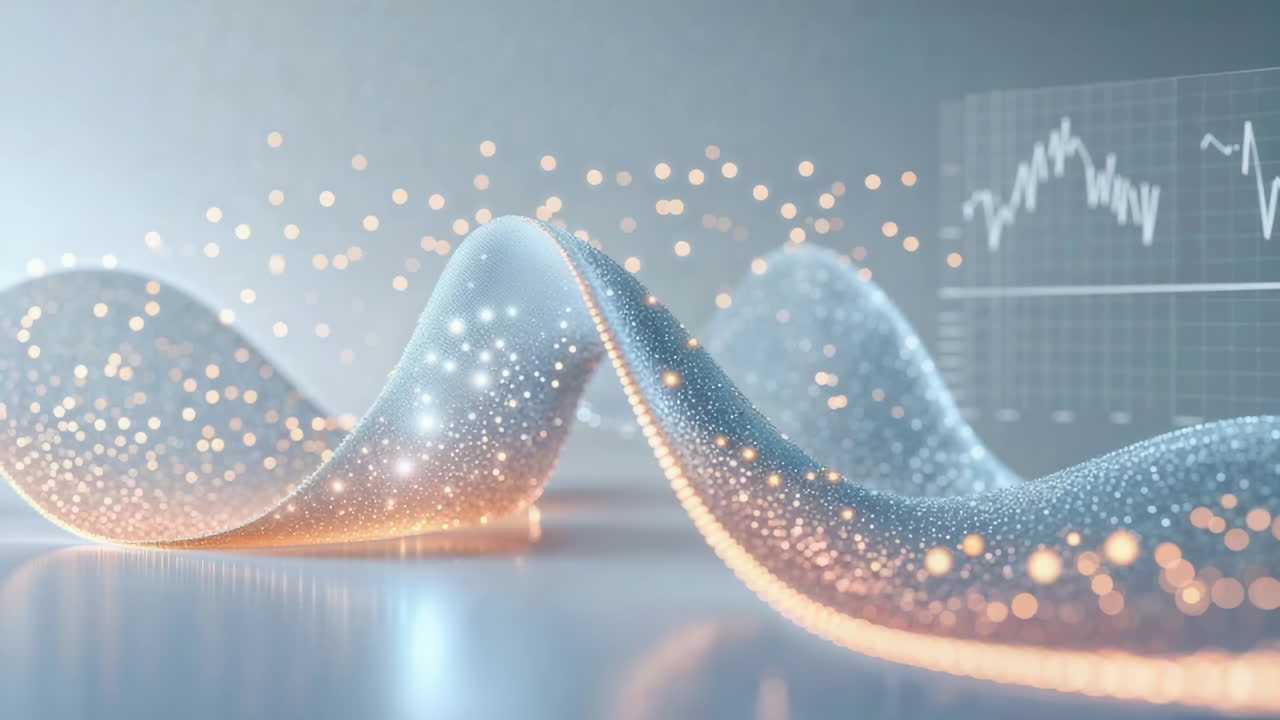 Abstract Digital Data Flow with Glowing Particles and Graph