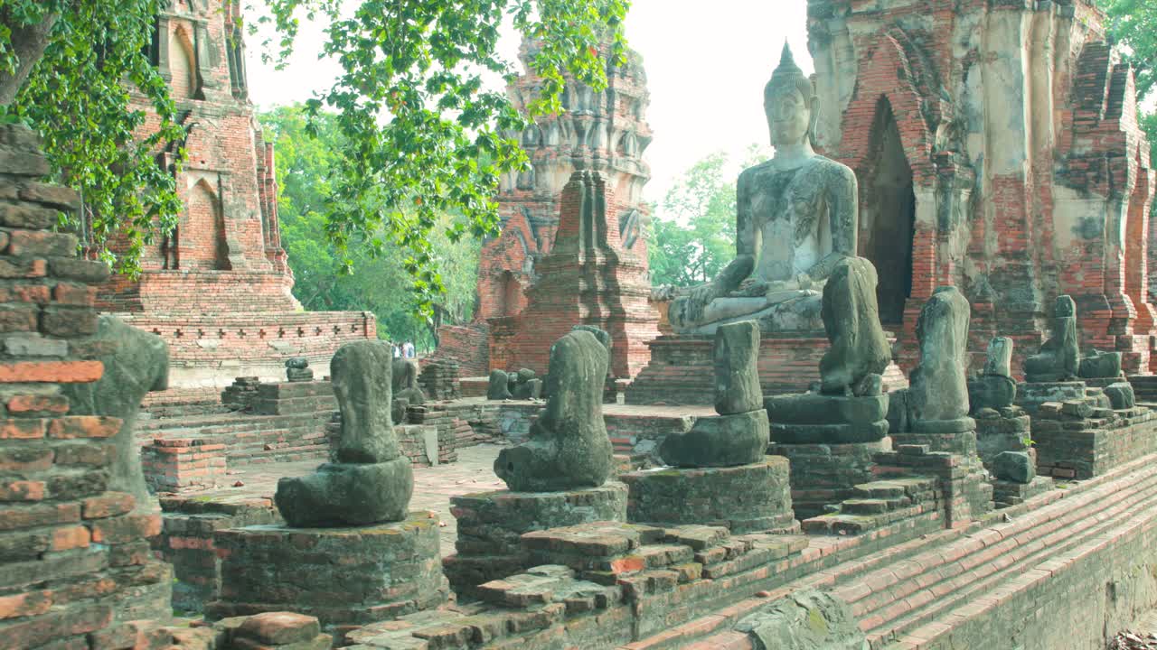 Thai Buddhist Statues at Ayutthaya's Historical Temples in Thailand