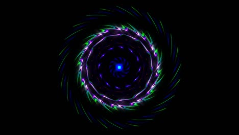 circle shape of dots wave motion, colorful, on black background