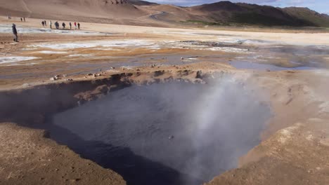 Namafjall-Hverir-Geothermal-Area---Geothermal-Mud-Pool-In-Iceland---Wide-Shot