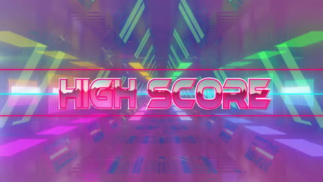 Animation-of-high-score-text-over-neon-pattern-background