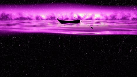 a boat in a purple night sky