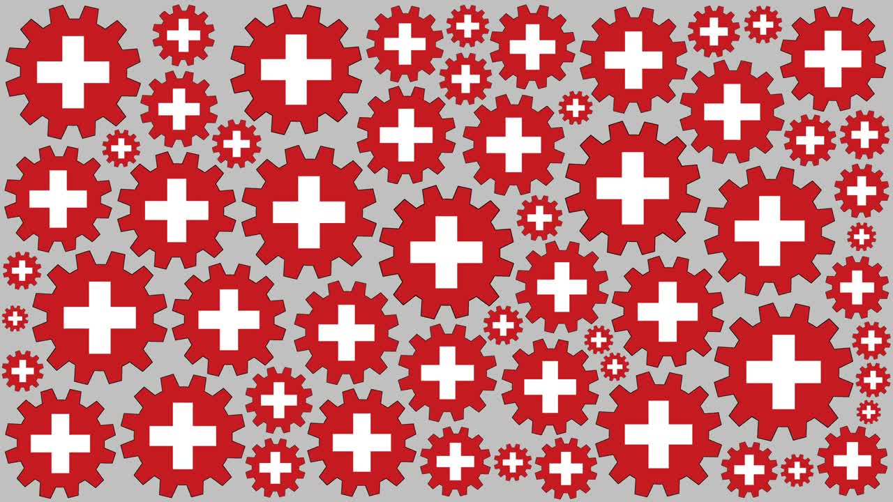 Swiss flag gears spinning background