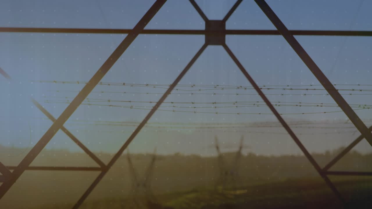 Triangular frame with HUD fading in, waves appearing, 3D bars growing, showing power rise
