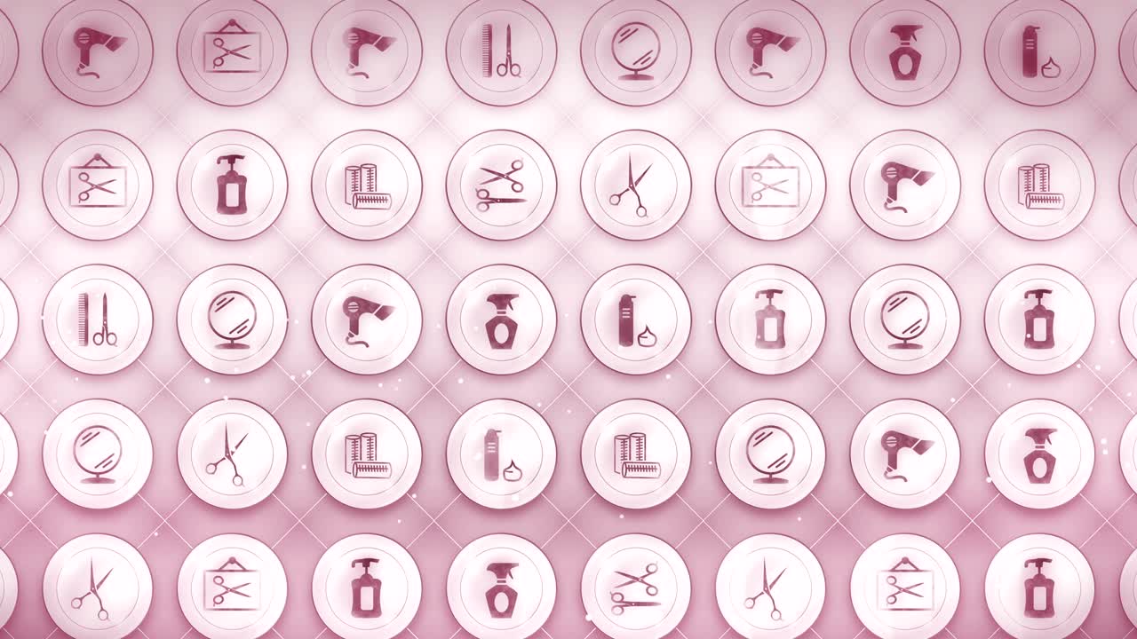 Conjunto de iconos de peluquería, Fondo de elementos de salón de belleza, Animación en bucle CG
