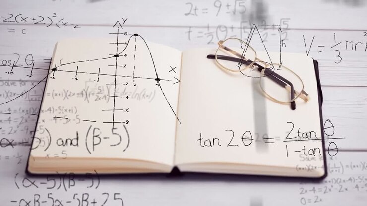 Mathematical equations against open book