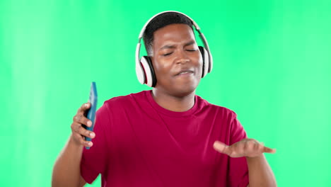 Music-headphones,-green-screen