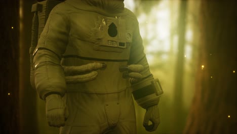 astronauta solitario en el bosque oscuro