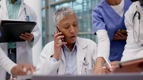 Chaos,-overworked-and-woman-doctor-with-anxiety