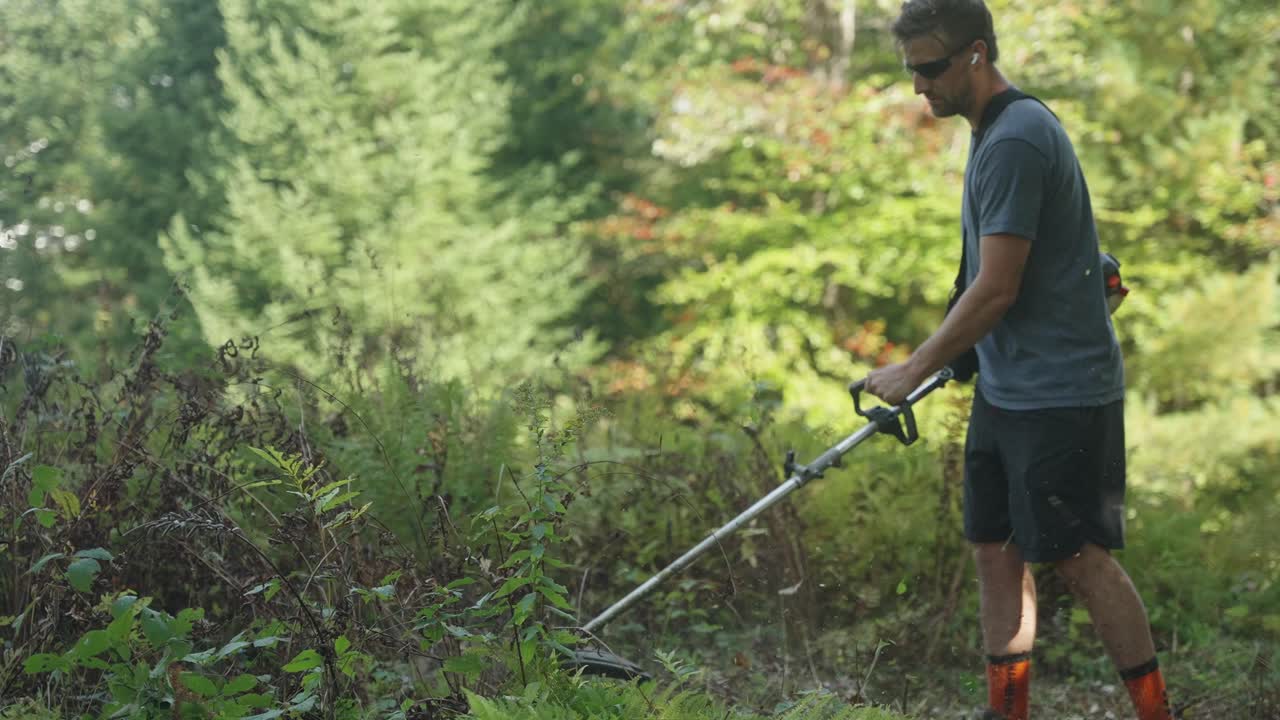 Landscaper working in slow motion