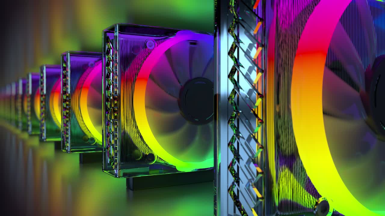 그래픽 카드를 사용하여 암호화폐를 채굴하는 개념적 시각.
