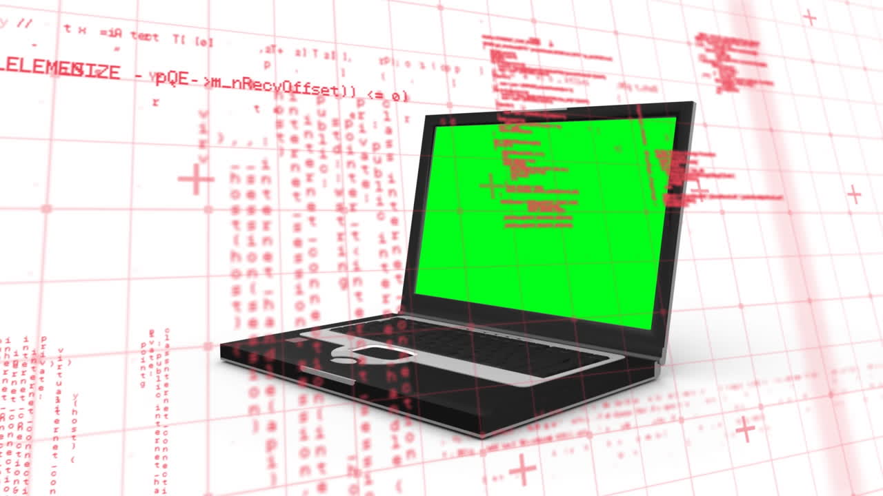 Animering av databehandling över en bärbar dator med utrymme för text/budskap på vit bakgrund