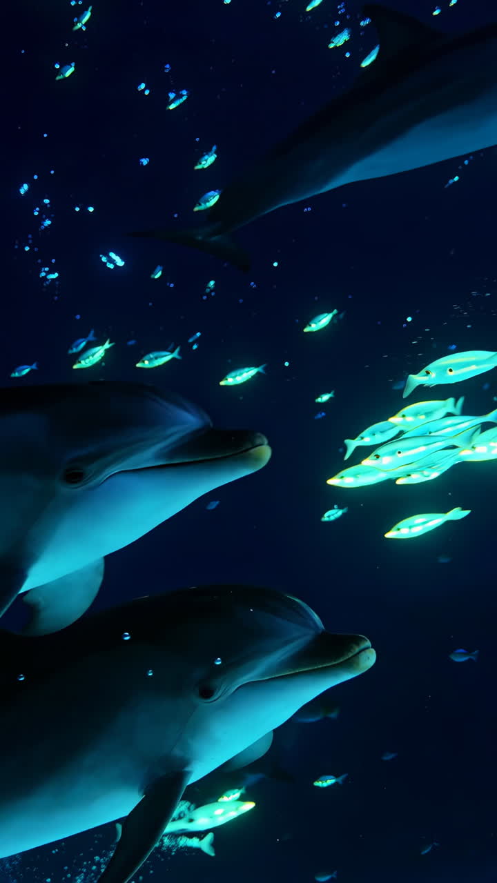 Dolphins in a Luminous Underwater World