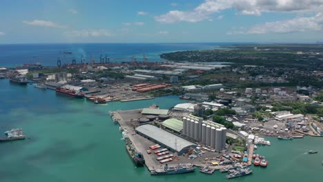 city on the indian ocean. aerial view port louis on beautiful sunny day. capital of the island of mauritius