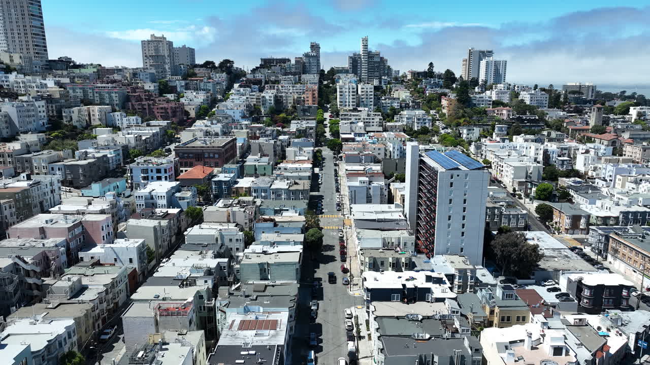 Russian Hill Neighborhood Apartment, Street And Residential Houses In San Francisco, California, USA. - aerial shot