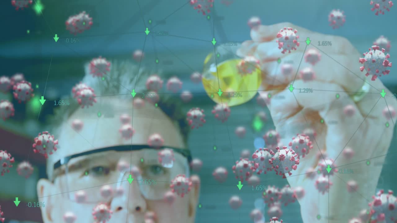 células de covid-19 contra el científico masculino que trabaja en el laboratorio