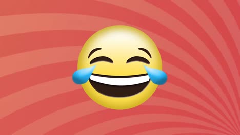 animation of smiley emoji icon over stripes pattern background