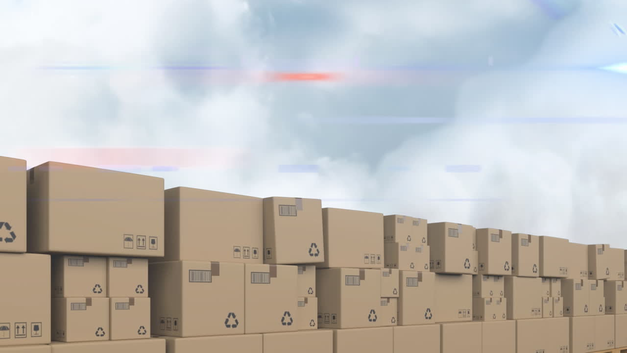 컨베이어 벨트 에서 움직이는 쌓인 카드보드 상자 들 의 애니메이션