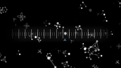 animación de moléculas y procesamiento de datos sobre fondo negro
