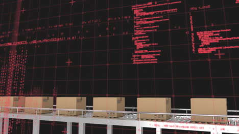 data processing over grid network against multiple delivery boxes on conveyor belt