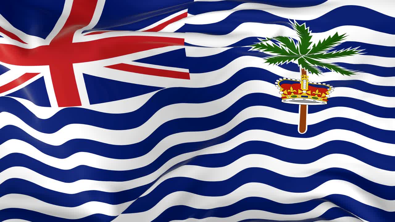 배경으로 루프 발을 흔들고 있는 영국 인도양 영토