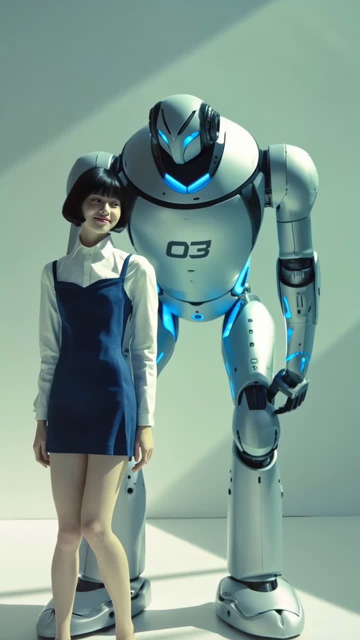 A Woman and a Futuristic Robot