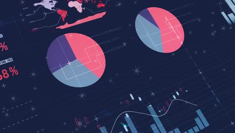 Animation-of-multicolored-infographic-interface-against-black-background